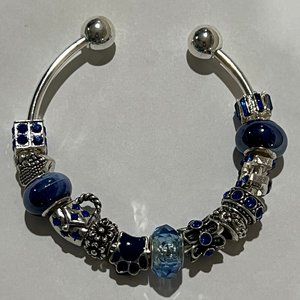 NAVY BANGLE EUROPEAN CHARM BRACELET
